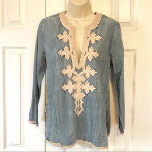 J. CREW Denim and Embroidery Tunic
